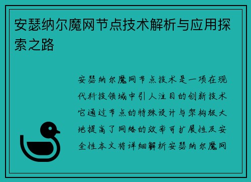 安瑟纳尔魔网节点技术解析与应用探索之路